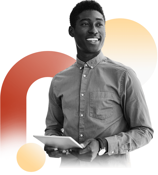 Elevate collaboration with SharePoint custom development to - Smiling professional highlighting the benefits of SharePoint